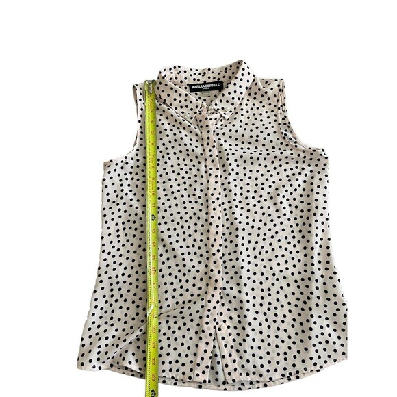 KARL LAGERFELD PARIS Blouse Sz XS Gorgeous Pink Black Polka Dot Pearl Buttons - Picture 5 of 5